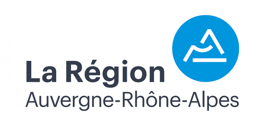 Logo Région Auvergne Rhône Alpes AURA -Typo gris pastille bleue